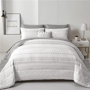 Boho Comforter Set King Size,7 Pieces Grey White Geometric Bohemian Bed in a Bag